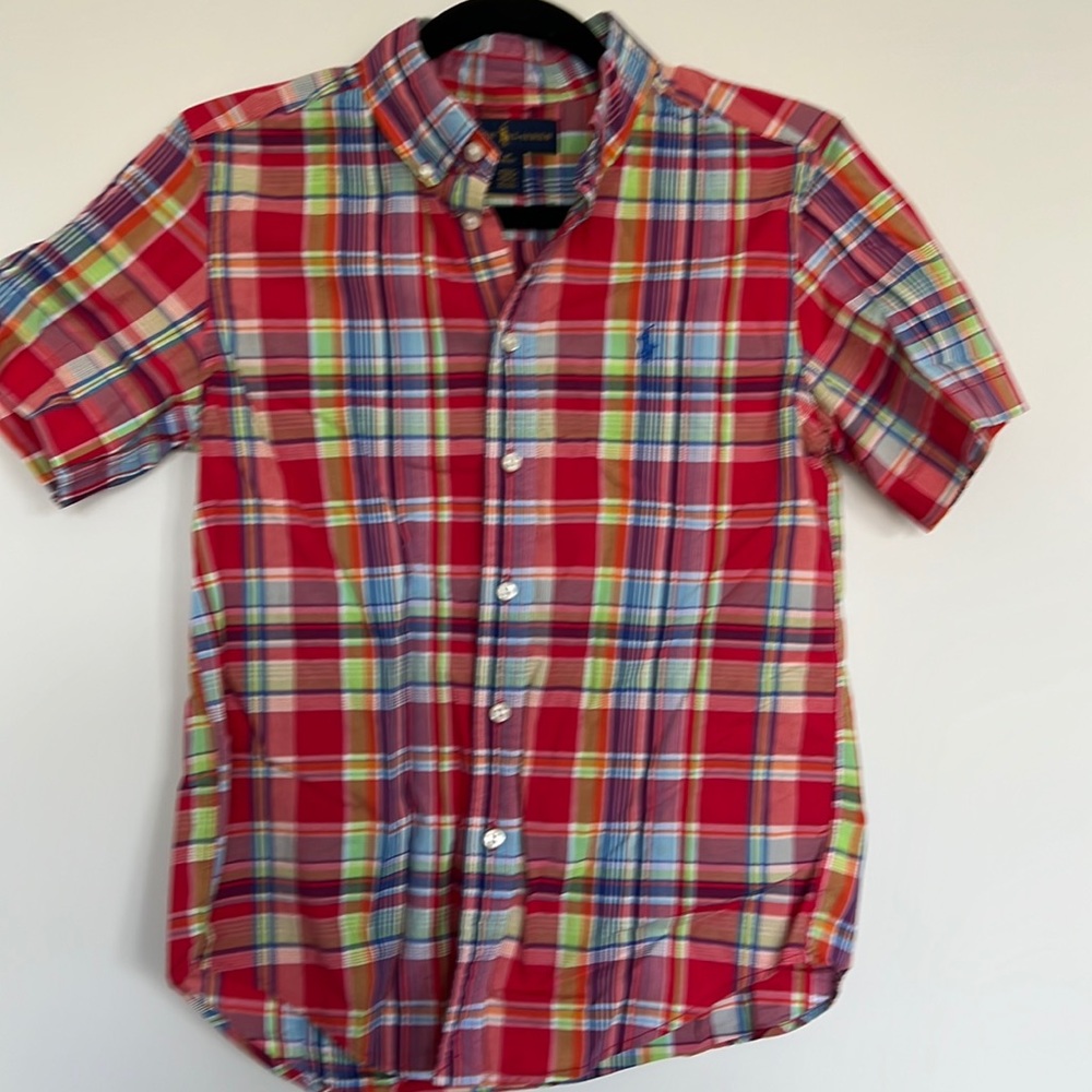 Boys Ralph Lauren short sleeve button down plaid shirt size medium